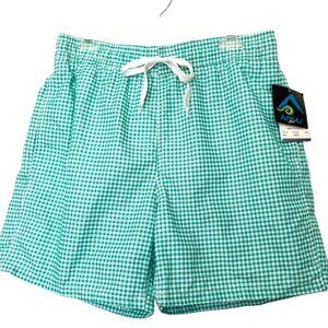 NWT KANU SURF Monaco Board Shorts Mens Size L Green White Check Sun Protection